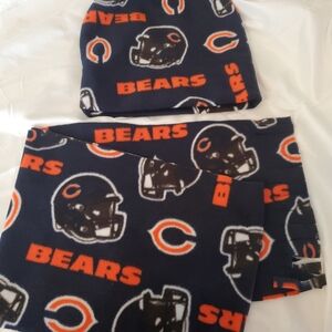 New Bears Fleece Beanie and Scarf Set - Navy and Orange Adult Sz